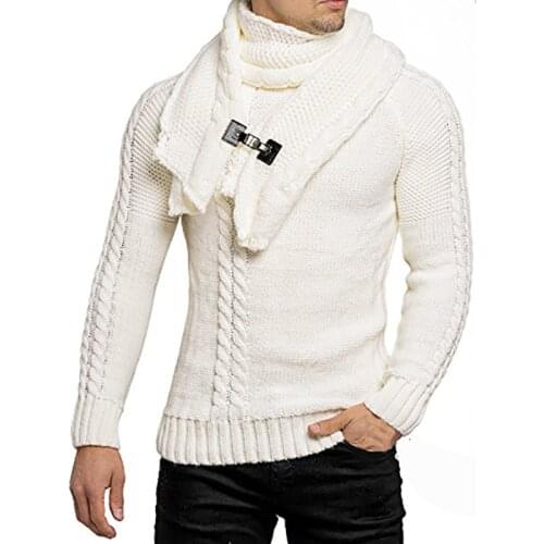 Men Clothes Long-sleeved Slim Round Neck Sweater Detachable Leather Buckle Bib Pullover Harajuku Mens Oversized Sweater