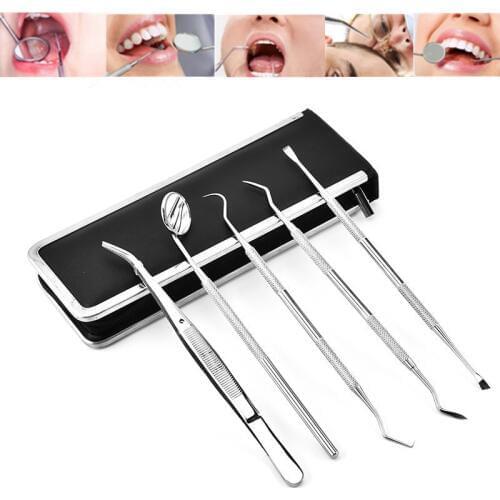 5Pcs Stainless Dental Tool Set Kit Dentist Teeth Clean Hygiene Picks Mirror Oral Care