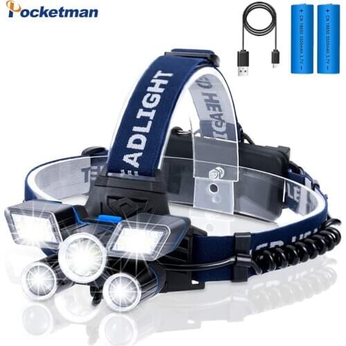 9000lm White Light 9 Modes LED Headlamp L2+ 2*T6 LED Headlight USB Rechargeable Head Light with Tail Warning Light Camping
