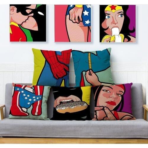 Funny Super Hero Daily life Print Cushion Cover 45*45cm Linen Pillow Covers Throw Pillows Cases Car Sofa Home Decor Pillowcase