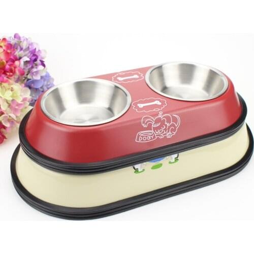 Stainless steel pet bowl double bowl non-slip dog bowl cat bowl pet feeding bowl removable