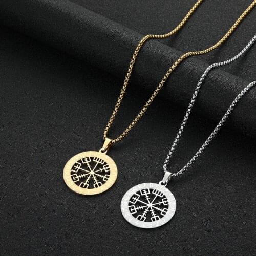 Cxwind New Compass Vegvisir Rune Chain Necklaces Stainless Steel Viking Pendant Necklace Men and Women Clothing Accessories