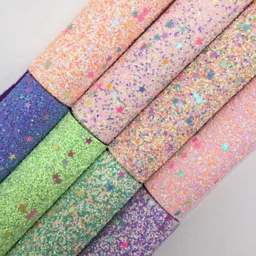 Onefly Wholesales Dropshipping Leather Supplier Stars Glitter Faux Vinyl Leather Fabric Soft Backing For Bow DIY FZ026A