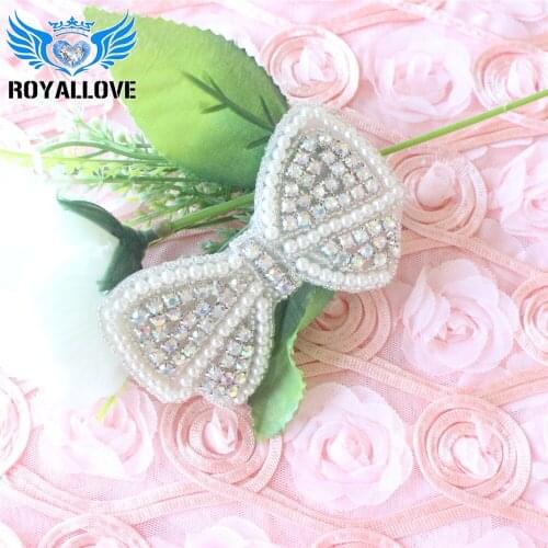 Wholesale 30pieces Crystal Bow Applique Lovely Pattern with Ivory Pearls and AB Rhinestones Beads for Dresses Hair Headbands