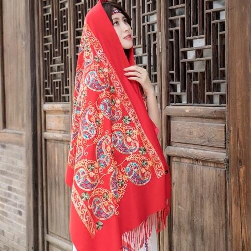 Autumn Winter New Arrvial Embroider Cashmina Pashmona Scarf Shawl Fringed Scarves Women Solid Scarf Brand Designer Bufanda Mujer
