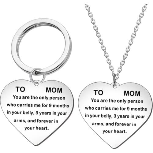 Stainless Steel Heart-shaped TO MOM Necklace Mothers Day Necklace Pendant Gift Keychain Accessorie Fashion Jewelry