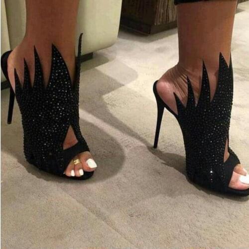 Sexy Slippers Women Summer 2021 Fish Mouth Rhinestone Stiletto Heels Sandals High Heels Women Sandalias Womens Shoes Slides
