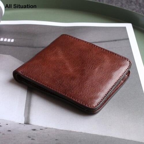 Luxury Bifold Short Wallets Male First Layer Cow Leather Top End Men Vintage Credit Card Purses Clutch Bag Retro Coin Pouch