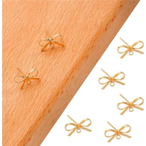 18K Gold Plated 1Pair 14.5x8.5mm Brass Copper Ribbon Bow Style Stud Earring for DIY Earring Jewelry Findings Making
