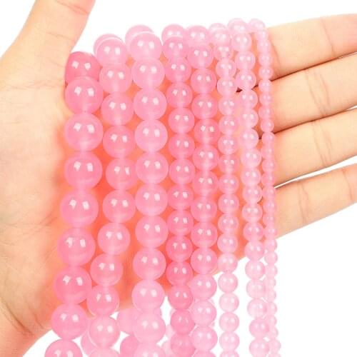 Natural Stone Dark Pink Chalcedony Charm Round Loose Beads for Jewelry Making Needlework DIY Bracelet Strand 4-12 MM
