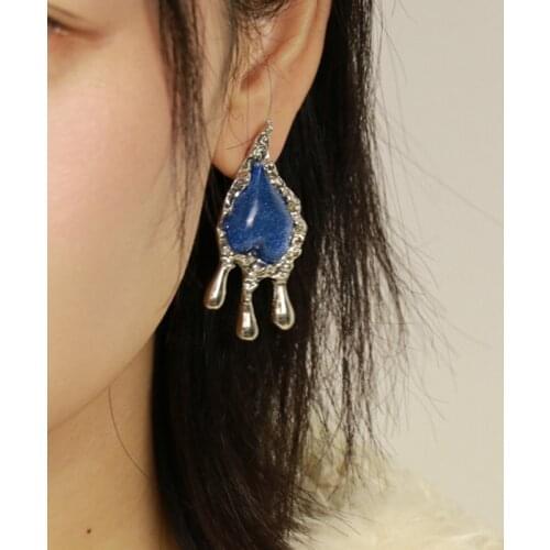 Orgin Summer Minimalist Flowing Liquid Candle Dangle Earrings for Women Blue Enamel Irregular Asymmetric Earrings Jewellery
