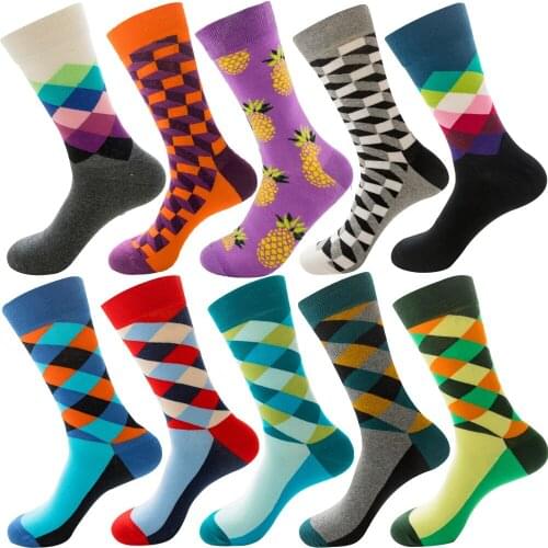 Mens Sock Brand Diamond Fruit Stripe Pattern Hip Hop Cool Socks for Men Winter Thick Long Skate Funny Socks Colorful