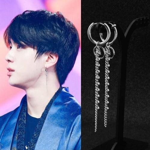 1 pc KPOP Idol Earrings Punk Beads Tassel Earrings Korean bangtanboys Jin Hip Hop Jewelry Stainless Steel Accessories Brincos