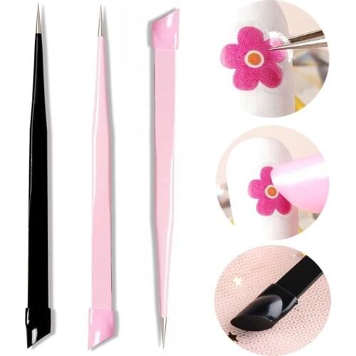 1PCS Double Head Nail Tweezers Silicone Pressing Head 3D Nail Stickers Pick Up Rhinestones Clip Eyelash Extension Makeup Tools