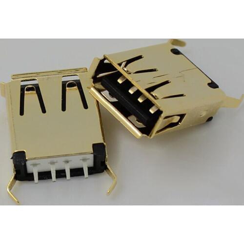 10pcs High quality Gold Plating USB-A Female Socket 180 degree Black glue