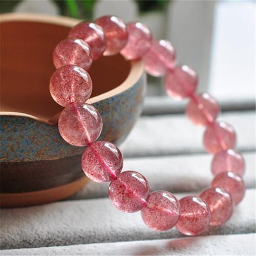 100% Natural Genuine Red Strawberry Quartz Crystal Transparent Stretch Charm Round Bead Bracelet Drop Shipping 12mm