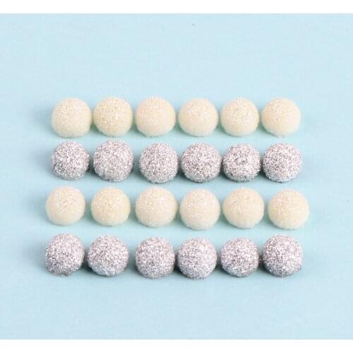 100pcs 10MM Silver Powder Handmade Resin Plastic Imitation Flatback Half Side Buttons Acrylic Pearl Beads For Garment