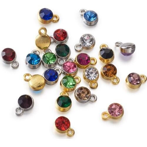 144Pcs Faceted Glass Rhinestone Pendants 24 Colors Crystal Birthstone Charms Round Beads 10x7mm for DIY Jewelry Making