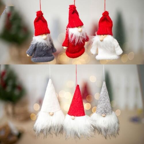 3Pc Cute Christmas Pendant Sweater Santa Claus Decoration Christmas Tree Hanging Ornaments Kids Gifts Christmas Beard Doll Decor