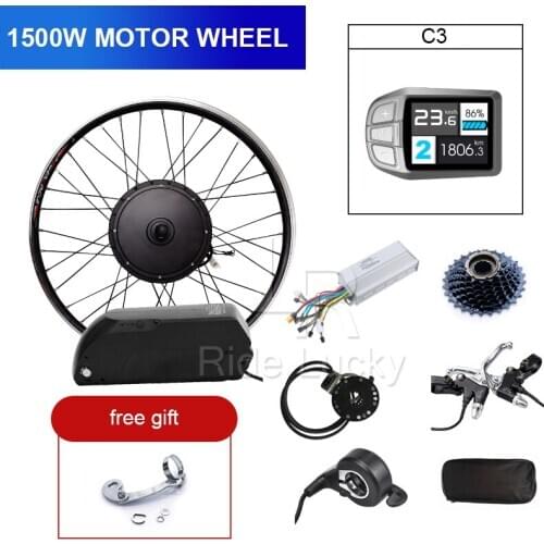 48V 1500W Ebike Motor Wheel Electric Bicycle Conversion Kits With TFT Color UKC3 Display And 48V 17AH Lithium Battery