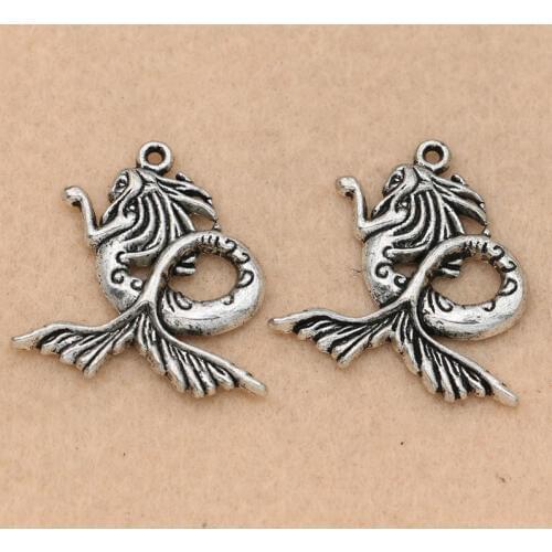 5pcs Antique Silver Plated Mermaid Charm Pendant fit Bracelet Necklace Jewelry DIY Making Accessories 28x25mm