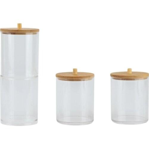4Pcs Acrylic Cotton Storage Box Dresser Desktop Household Bedroom with Cover Transparent Dust-Proof Cotton Swab Box
