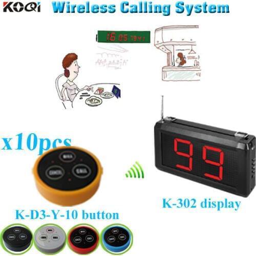 Wireless Restaurant Calling System Electronic Service Information Restaurant Equipment (1 display+10 table bell button)