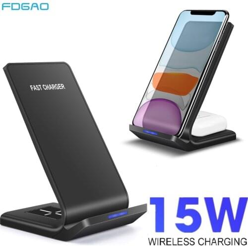 FDGAO 15W 2 in 1 Qi Wireless Charger Quick Charge Dock For Samsung S10 S20 Charging Stand For iPhone 12 11 XS XR X 8 Airpods Pro
