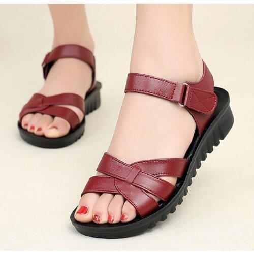 Summer Shoes women leather soft bottom fashion sandals female open toe platform casual sandals mother shoes free shipping