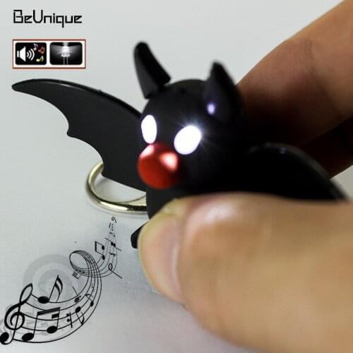 LED Keychain Black Bat key rings Sound-emitting toys sexquisite gift for Halloween Classic Animal key fob Wholesale10pcs/lot