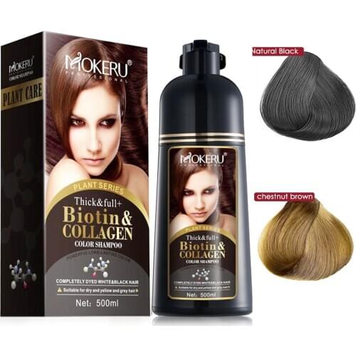 Dropshipping Mokeru 500ml Herbal Natural Collagen Permanent Black Brown Hair Dye Shampoo For Women Coloring Gray Hair
