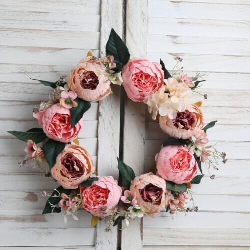 Simulation Wreath Silk Peony Rose Wedding Decoration Flower Wall Home Holiday Decoration Artificial Flower Door Hanging Garland