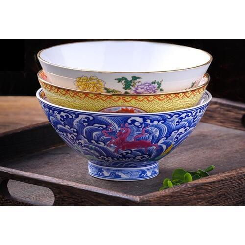 8 inch Jingdezhen Chinese Ceramic Ramen Noodles Bowl Classical Bone china Big Bowls Dragon Kitchen Tableware Salad Mixing Bowls