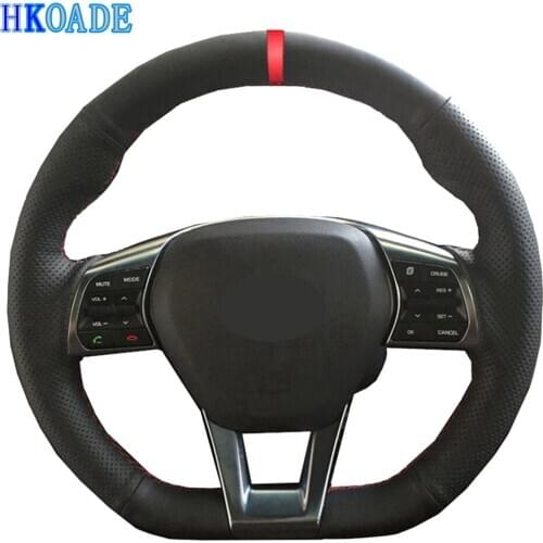 DIY Black Soft Artificial Leather Hand-stitched Car Accessories Steering Wheel Cover For Hyundai Sonata 9 2015-2019 (3-Spoke)