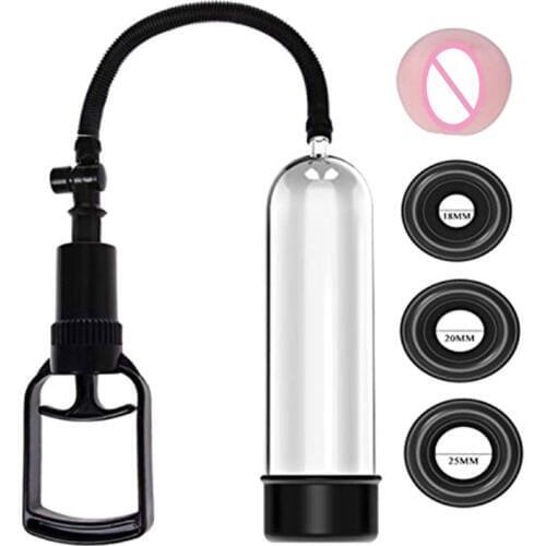 Male Dildo Enlargement Vacuum Pump Enhancer Extension Sex Toy Adult for Men 205 x 58mm ABS and Silicone