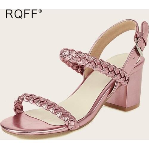 New Fashion Sandals Women Patent Pu Gold Shoes Plus Big Size 41 42 43 Sexy High Block Heel Silver Pink Green Buckle Office Lady