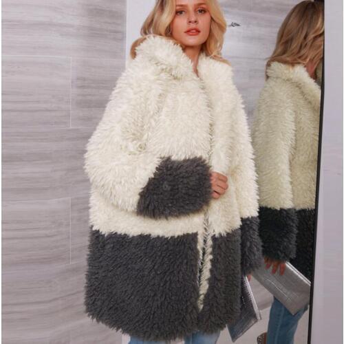 Autumn faux mink leather jacket womens winter Contrast color long warm fur leather coat women slim jackets jaqueta de couro