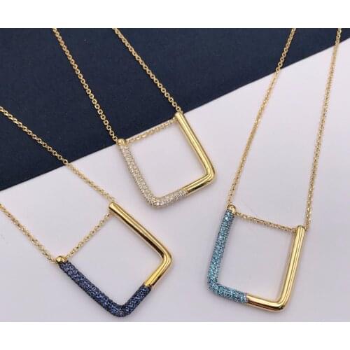 Women Gold Color Chain Square Adjust Necklace Colorful Zricon Stone Geometric Bijoux Collares Mujer Collier Femme Zk30