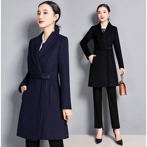 Professional Wool Big Coat Womens Middle Long Sales Department Winter Black Work Clothes Ol Hotel Work Clothes Genuine Fashion