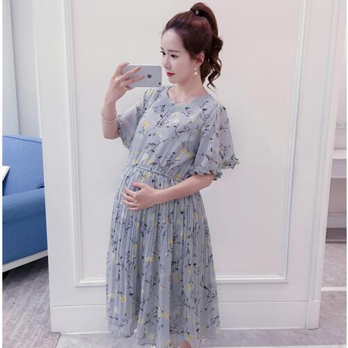 Maternity dress Summer New Pregnant Clothing Women Skirt Paragraph Long Chiffon Floral Dress Plus Size