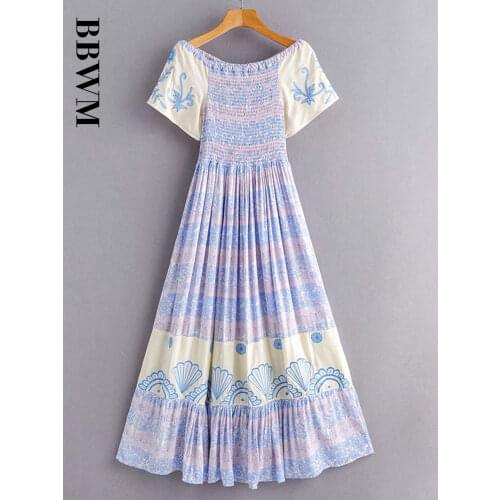 202 Summer Fashion Wild Slim Slimming Thin Neck Elastic Waist Womens Dress Bohemian Beach Casual Vacation Chic Female Dress