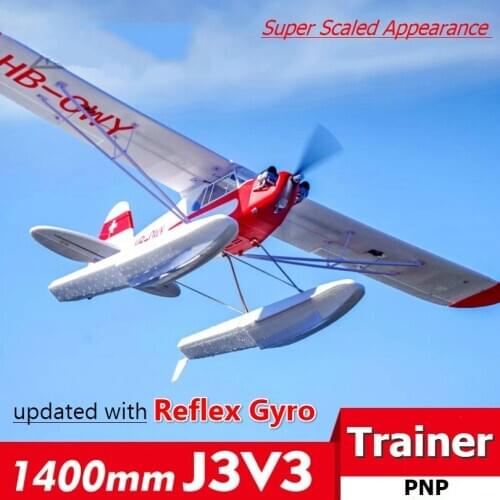FMS RC Airplane 1400MM 1.4M J3 Cub Piper V3 with Floats Reflex Gyro Trainer Beginner 4CH PNP Water Sea Plane Aircraft Avion J-3