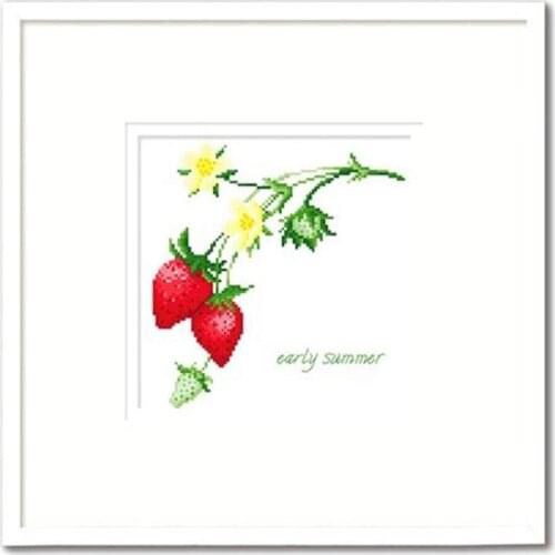 Early Summer Strawberry Wild Berry Green Leaf Stamped Cross Stitch Kit Embroidery needlework set