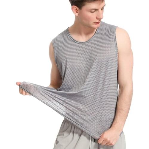 Plus Size Men Tank Tops Mesh Quick Dry Sports Fitness Vest Casual Loose Ice silk Breathable Top Tee Sleeveless Summer Shirts 4XL