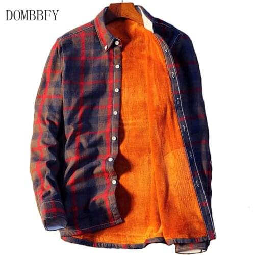 Plaid Shirt Mens Long Sleeve Winter Warm Thick Fleece Lining Shirt camisa masculina Casual Flannel Shirt Men Plus Size M-5XL