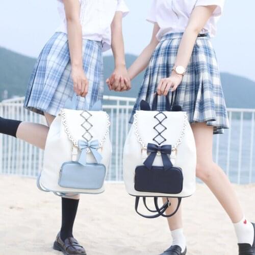 Kawaii Cat Ear Bowknot Backpack Original Navy Collar JK Uniform Shoulder Bag Lolita Japanese Style Lovely Student Schoolbag
