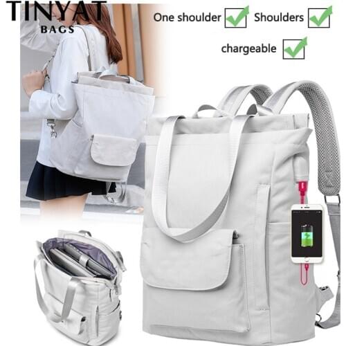 TINYAT Women' 15 inch laptop backpacks computer male school Backpacks Rucksacks leisure for teenage Travel Shoulder Mochila Grey