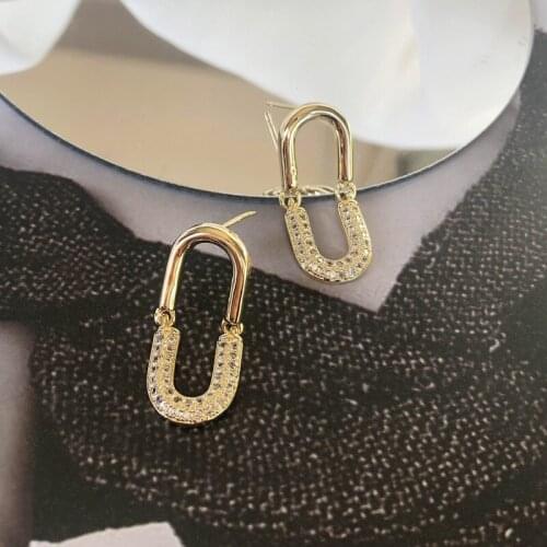 DAVINI Thick U Shape Drop Earrings Golden Shiny Zircon U Chic Stylish Earrings for Women Female Vintage Jewelry Korean New MG337