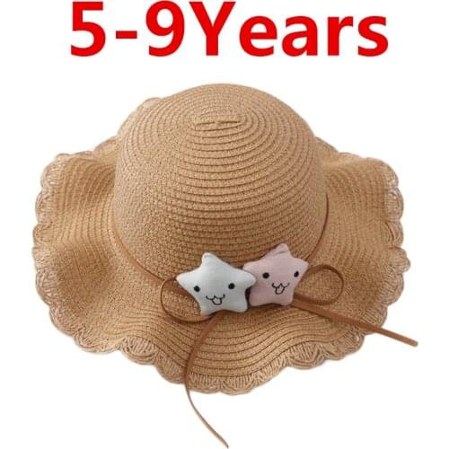 Summer New Gilrs Sun Hat Bucket cap Ribbon Flat top Straw Hat Beach Caps Panama kapelusz przeciwsłoneczny dla dzieci