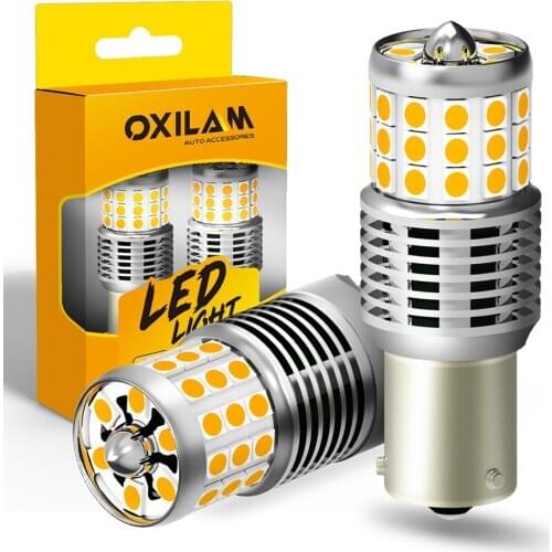 OXILAM 2Pcs 1156 S25 PY21W BAU15S LED Canbus No Error No Hyper Flash P21W BA15S LED Amber Yellow Turn Signal Lamp Car Lights 12V